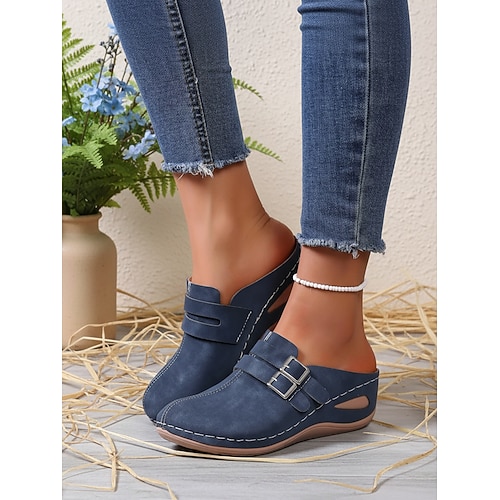 Blaue, bequeme Damen-Clogs zum Hineinschlüpfen – lässige Schuhe mit weicher Sohle für Zuhause, Arbeit, Spaziergänge, Reisen und den Alltag Image