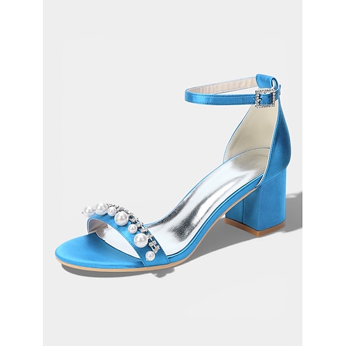 Elfenbeinfarbene Damensandalen mit Blockabsatz und Kristallverzierungen, elegante Brautschuhe mit Knöchelriemen für moderne Stadthochzeiten Image