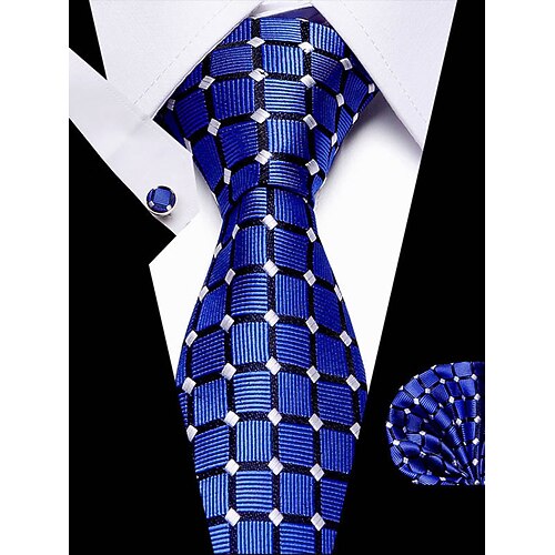 Lila kariertes Herren-Set aus Seidenkrawatte und Einstecktuch – stilvoll und elegant, perfekt für Hochzeiten, geschäftliche und formelle Anlässe Image