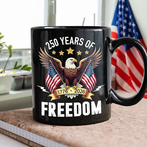 Tasse zum 250. Jahrestag der Vereinigten Staaten, patriotisches Geschenk, Keramik-Kaffeebecher zum 550. Jahrestag, 1776–2026 Amerika 250, Geschenk zum Unabhängigkeitstag (4. Juli) für Männer und Image