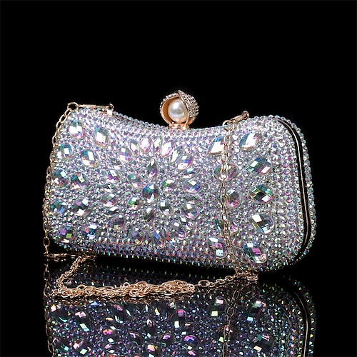 Mehrfarbige Abendclutch aus Kristall für Damen – luxuriöse Strass-Handtasche mit Perlenverschluss und Kettenriemen für Galas, Hochzeiten und formelle Anlässe