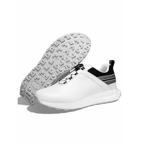 Weiße und rote Herren-Golfschuhe, leichte, sportliche Konstruktion, gepolsterte Stützsohle, sportlicher Stil für Golfer und Outdoor-Aktivitäten Image
