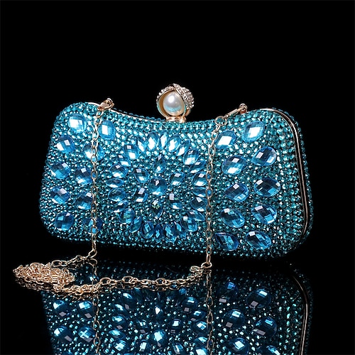 Mehrfarbige Abendclutch aus Kristall für Damen – luxuriöse Strass-Handtasche mit Perlenverschluss und Kettenriemen für Galas, Hochzeiten und formelle Anlässe