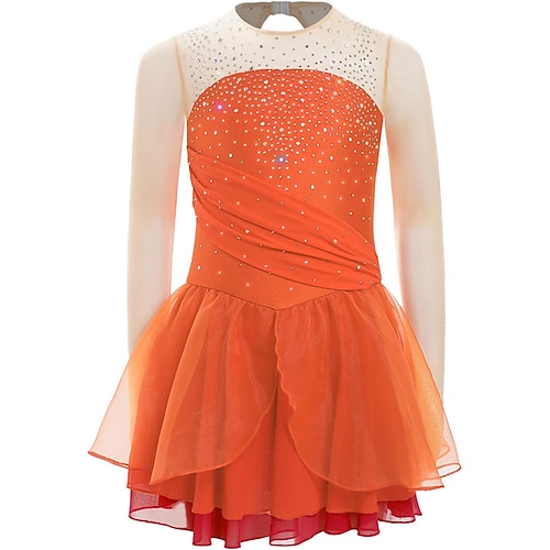 Eiskunstlaufkleid Damen Eislaufen Kleid Schwarz Rosa Rot Patchwork Daumenloch Hohe Elastizität Training Wettbewerb Eiskunstlaufkleidung Klassisch Kristall / Strass Langarm Eislaufen Eiskundstlauf Image