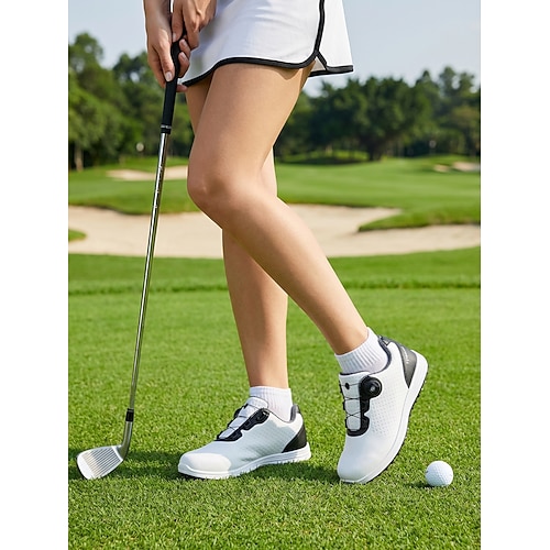 Weiße und rote Golfschuhe für Damen – leichte, atmungsaktive Golfschuhe mit Spikes, stabile Dämpfung für Golfplatz, Training, Spaziergänge und Alltag Image
