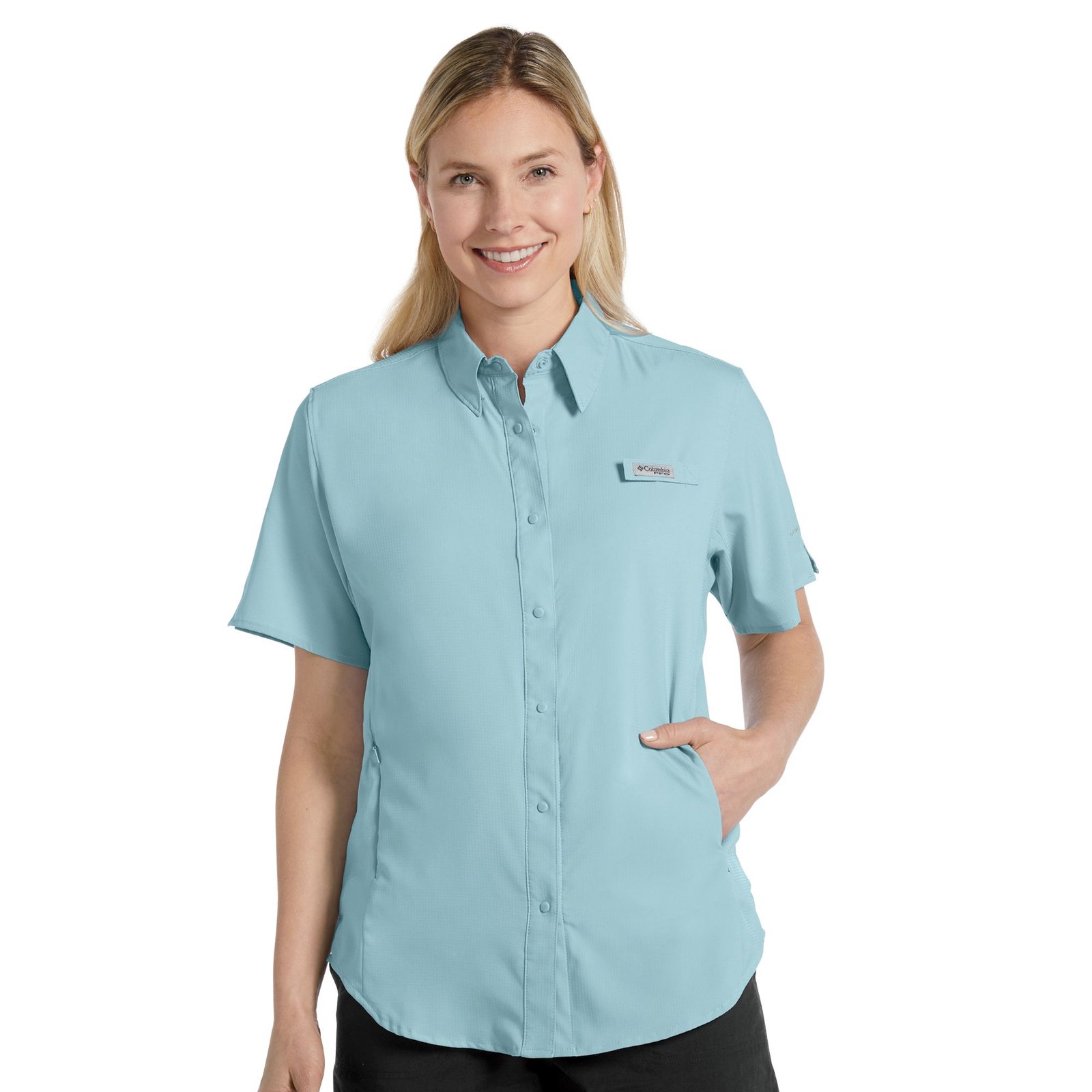 Columbia Women's Tamiami II Short-Sleeve Shirt (Size L) Marine Light, Polyester