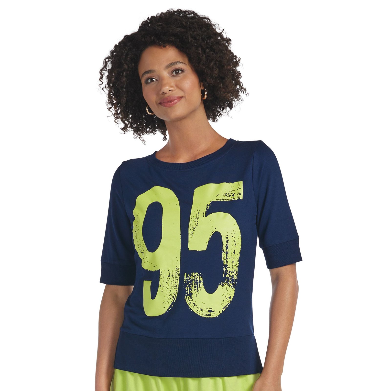 VEVO ACTIVE Slouch Graphic Pullover (Size 5X) Navy-Lime, Viscose