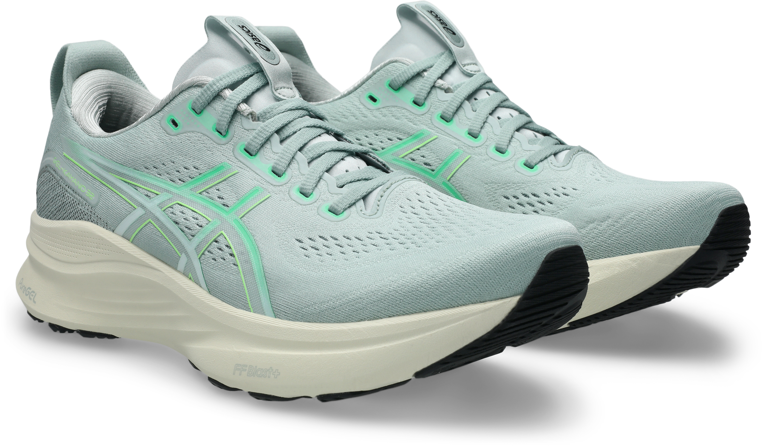 Laufschuh ASICS "GEL-KAYANO 32", Herren, Gr. 45, cold moss, vital grün, Synthetik, Schuhe Laufschuh, für mehr Stabilität