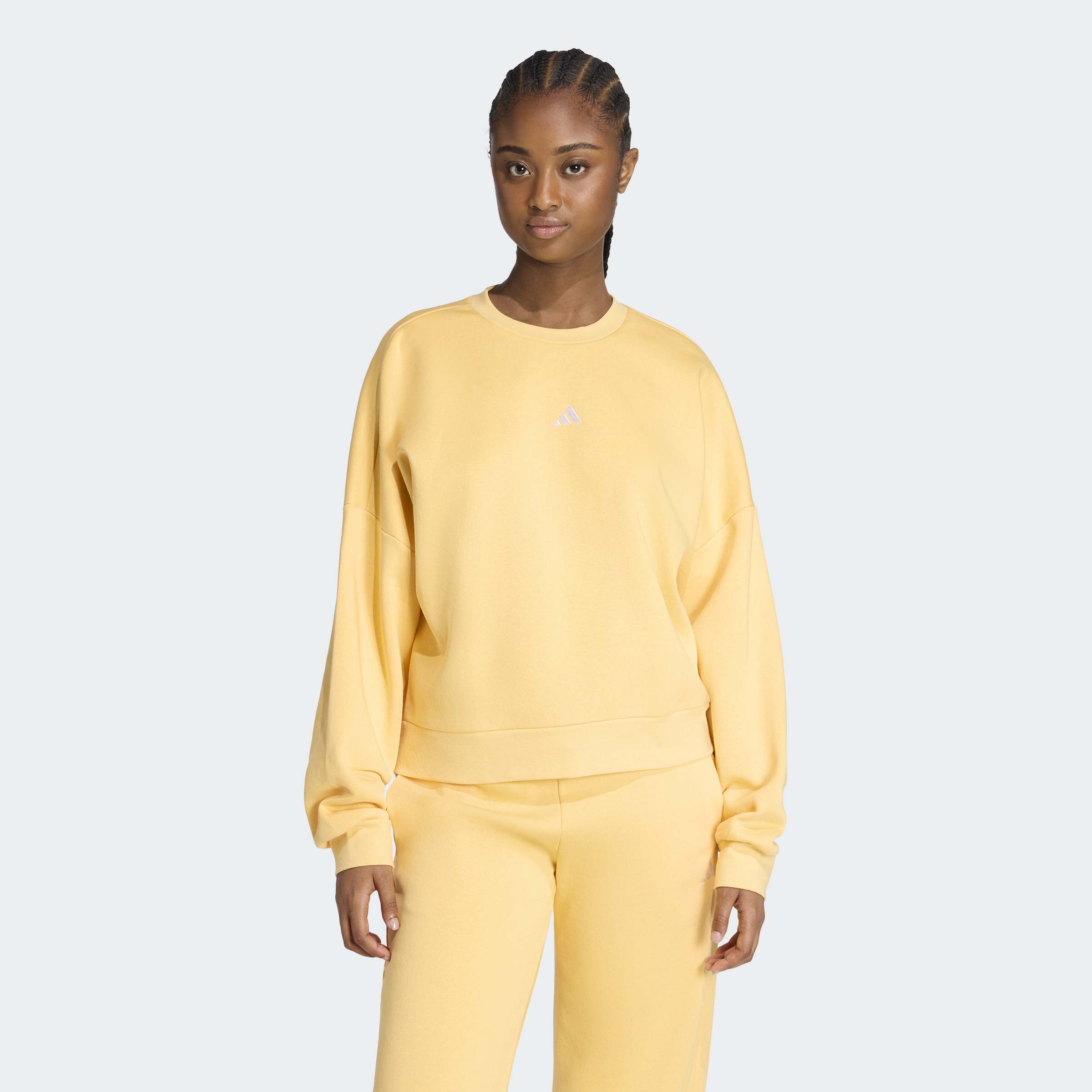 Sweatshirt ADIDAS SPORTSWEAR "ESSENTIALS SMALL LOGO FEELCOMFY", Damen, Gr. L, semi ice tangerine, weiß, Obermaterial: 70% Baumwolle, 30% Polyester, Rundhals, angesetztes Bündchen, Sweatshirts Sweatshirt