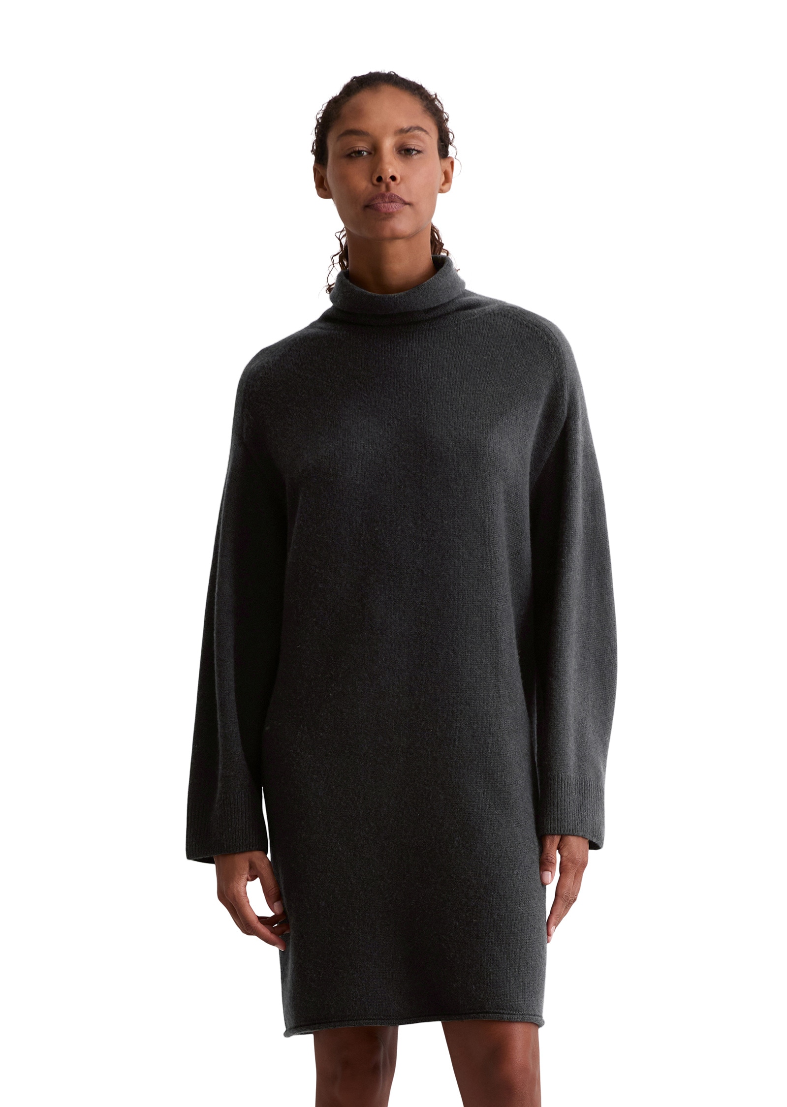 Strickkleid MARC O'POLO "aus softem Merinowolle-Mix", Damen, Gr. 34, Normalgrößen, schwarz, Obermaterial: 80% Wolle (Schafwolle), 20% Polyamid, unifarben, relaxed fit knielang, Rippbündchen, Kleider Strickkleid