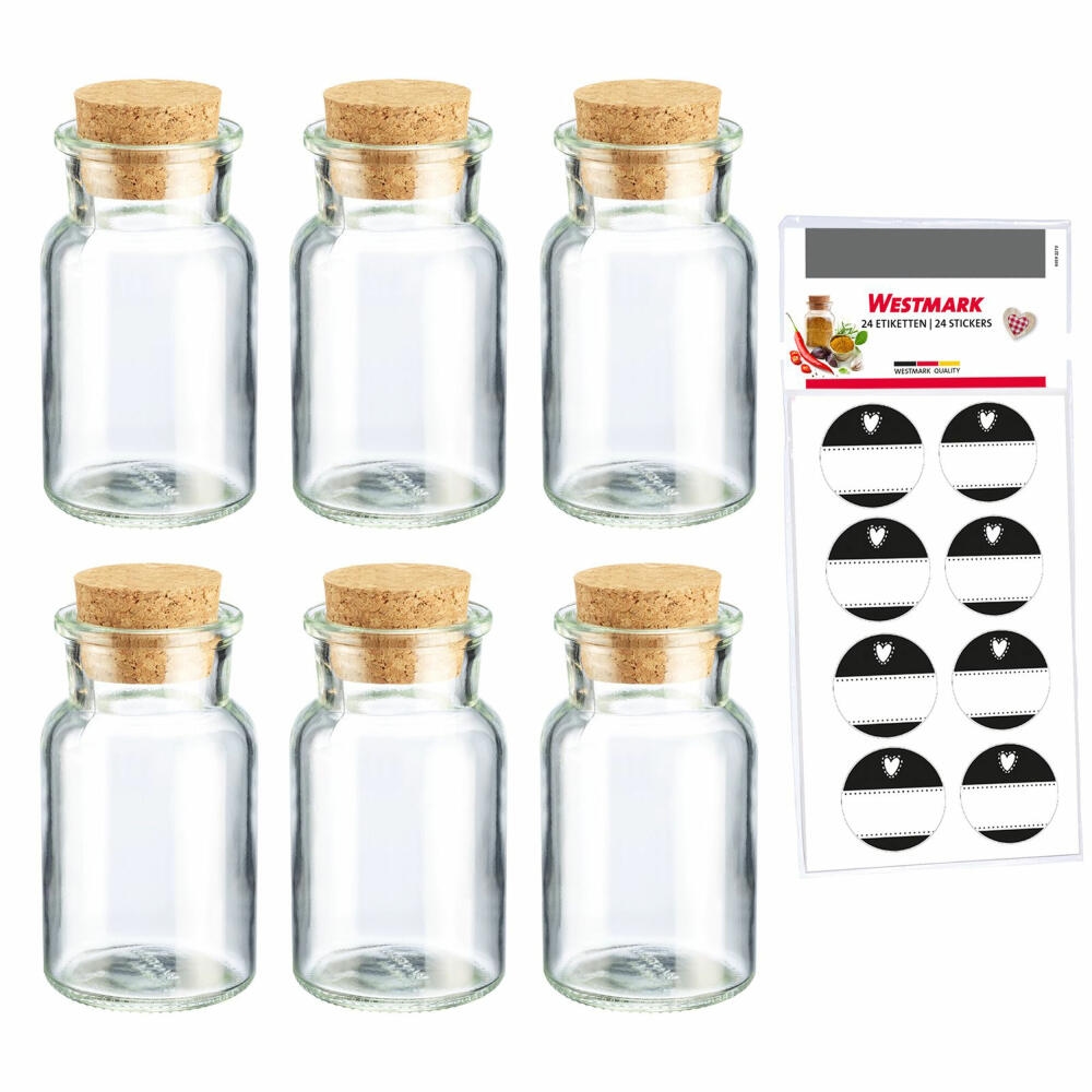 Westmark 6 Gewürzgläser mit Korken, 150 ml + 8 Dekoetiketten, 665722E6 Image