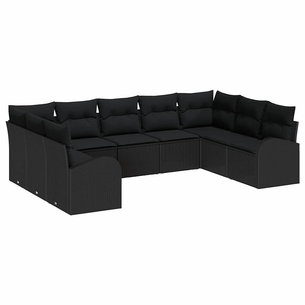 vidaXL Garten-Sofa-Set mit Kissen 9 pcs Schwarz Poly Rattan Image