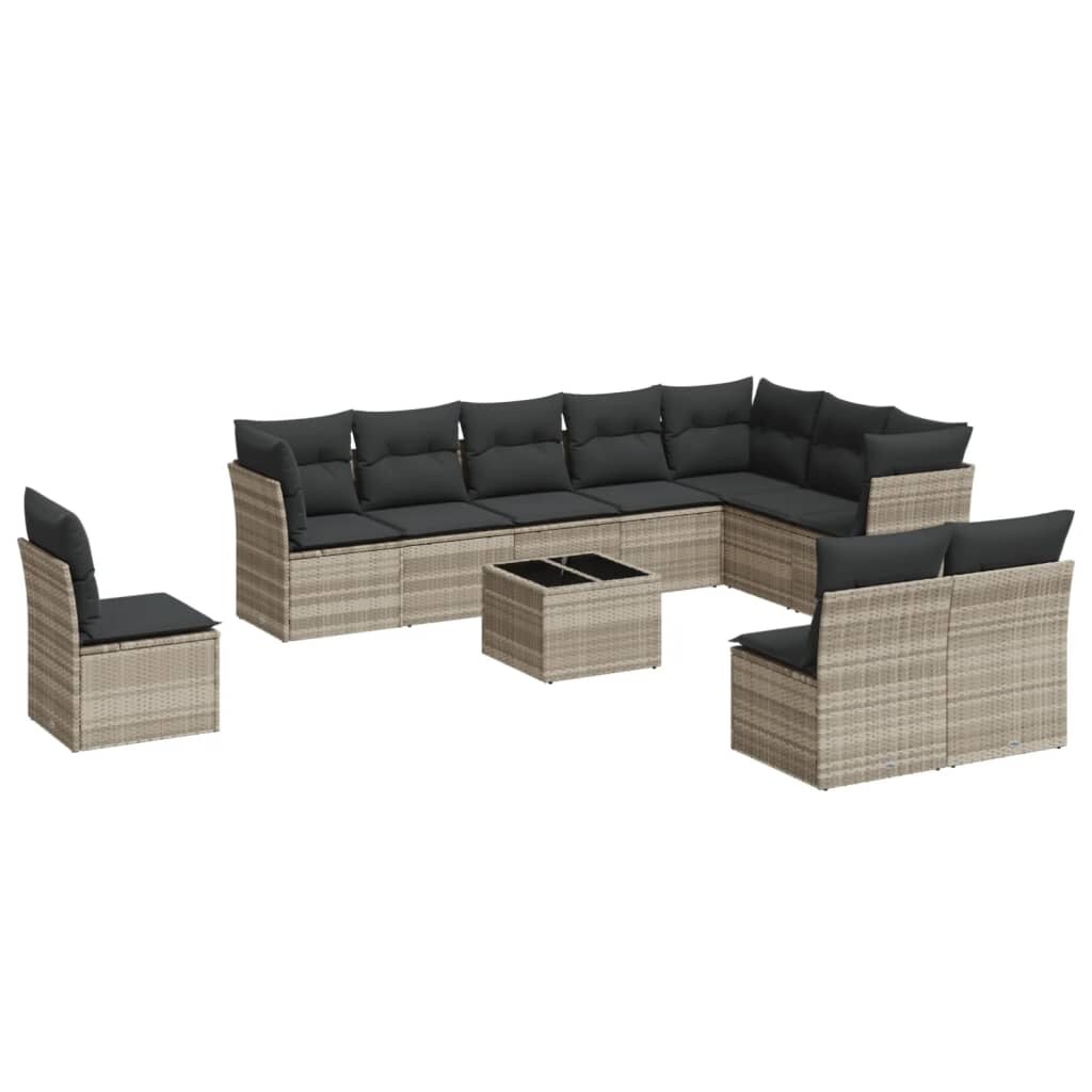 vidaXL 11-tlg. Garten-Sofagarnitur mit Kissen Hellgrau Poly Rattan Image