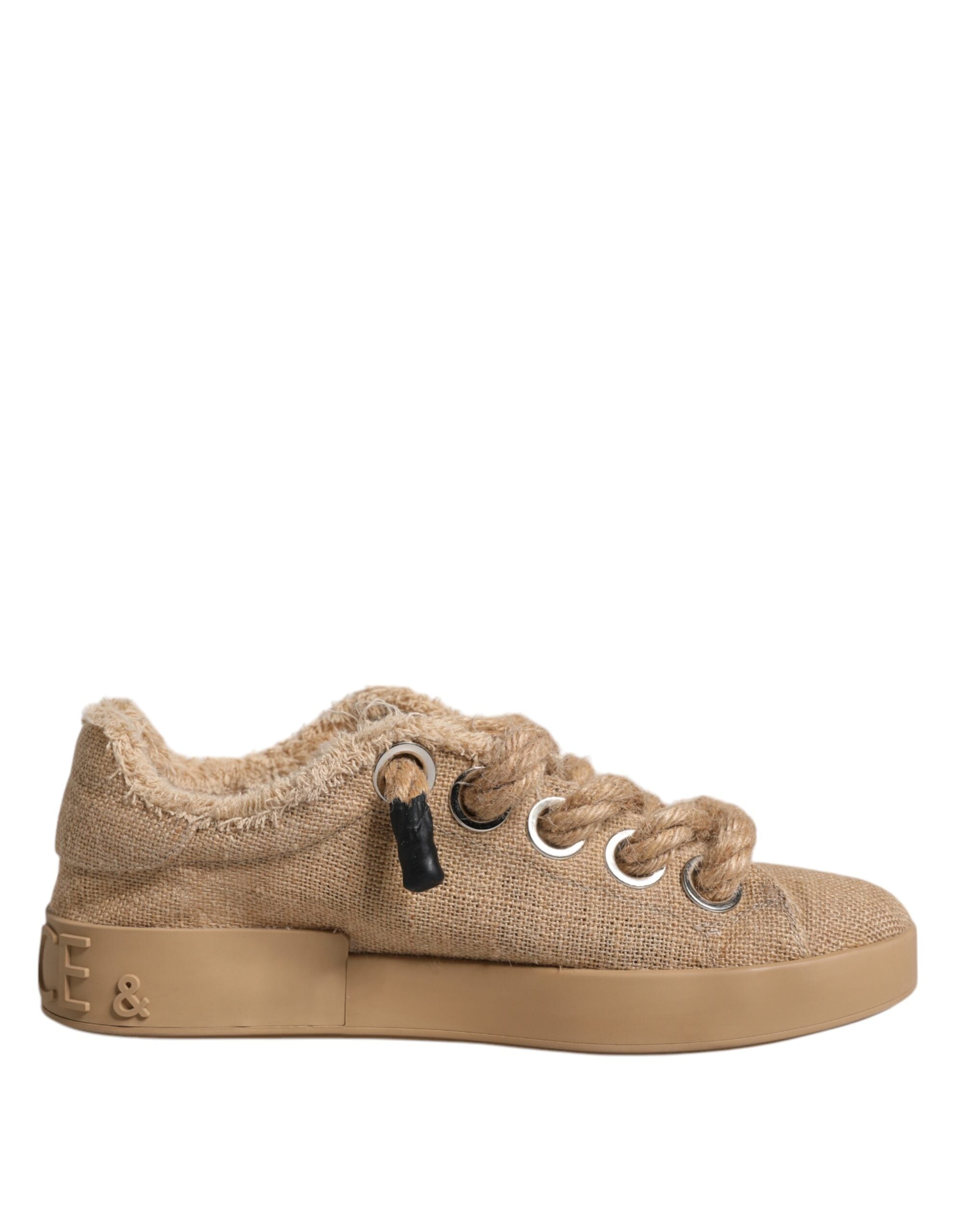 Dolce & Gabbana Braune Jute Stoff Niedrigschnitt Herren Sneaker Schuhe