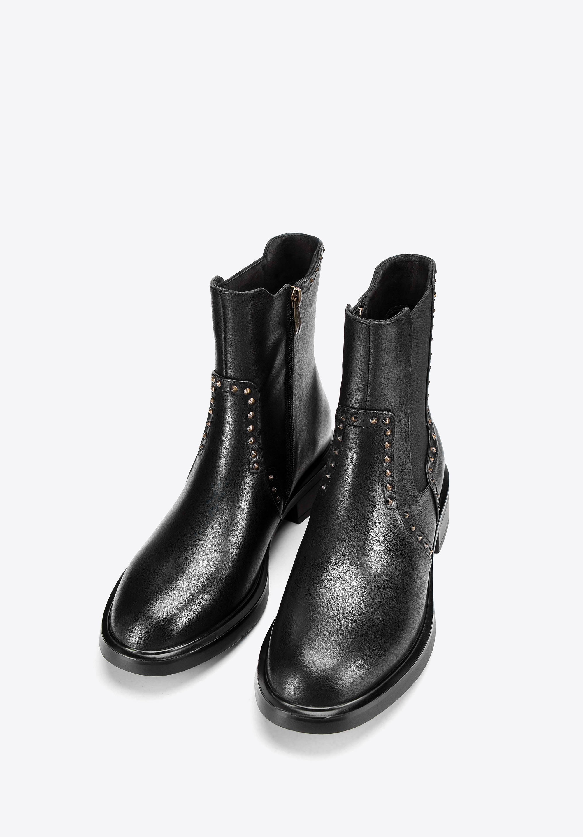 Wittchen Damen-Chelsea-Boots aus Leder mit Ziernieten, schwarz, Naturleder
