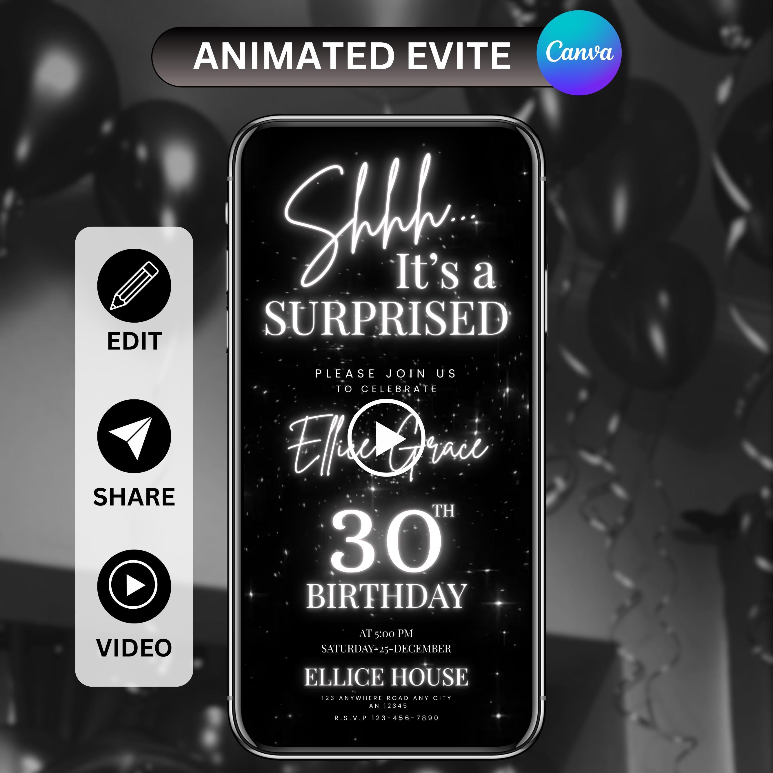 Invito elettronico a sorpresa per compleanno, invito digitale a sorpresa per festa di compleanno, Shhh è un compleanno a sorpresa, invito via SMS per