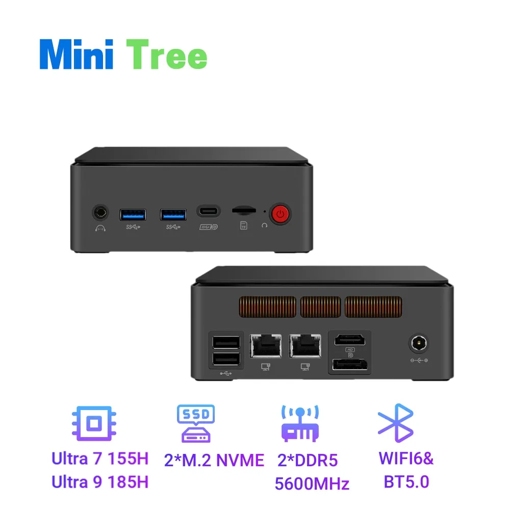 Mini PC NUC pour Gaming, Bureau et IA, Intel Ultra 9 185H, 32 Go DDR5, SSD 1 To, 2x2.5G LAN, Windows 11 Pro, Mini PC de Bureau 155H, Wifi 6, HD, DP