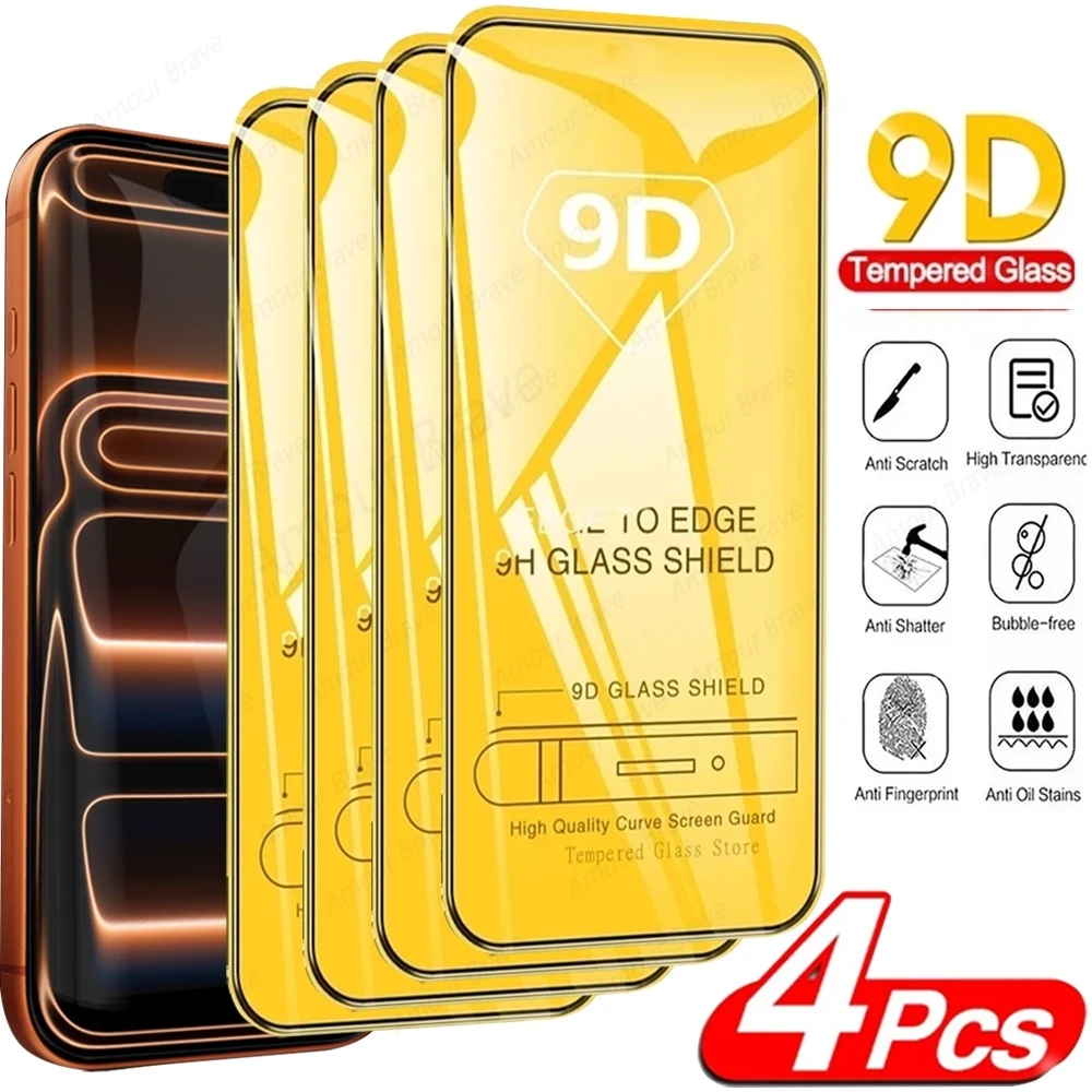 Proteggi schermo in vetro temperato 9D da 4 pezzi per Apple iPhone 17 Pro Max, pellicola antigraffio HD per iPhone Air e 17 Pro a copertura totale