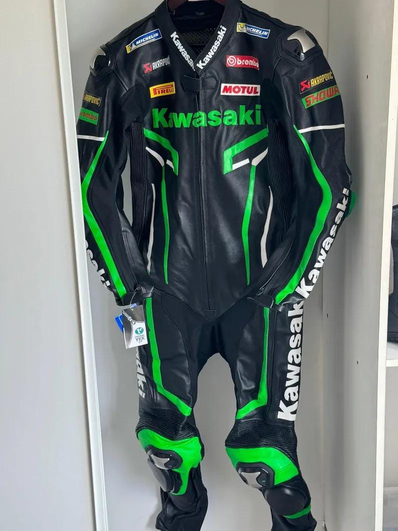 Tuta in pelle bovina da moto Kawasaki Ninja Monster Racing Nuova tuta da motociclista Kawasaki Monster Ninja