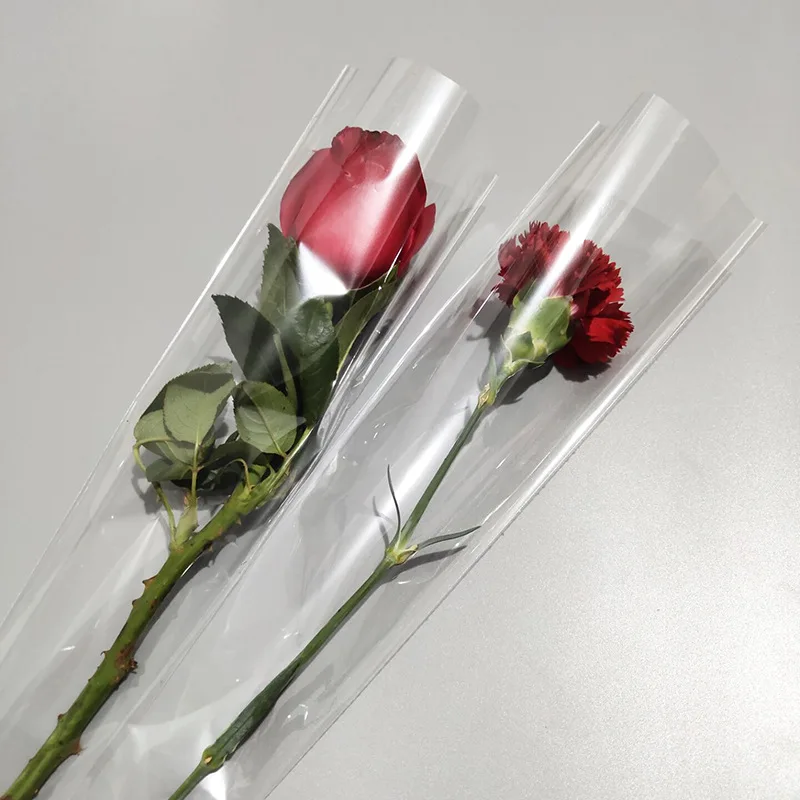 50/100 Tulip Rose Flower Single Bag Flower Shop Flower Wrapping OPP sacchetto di plastica trasparente confezione di Bouquet grazie sacchetto regalo