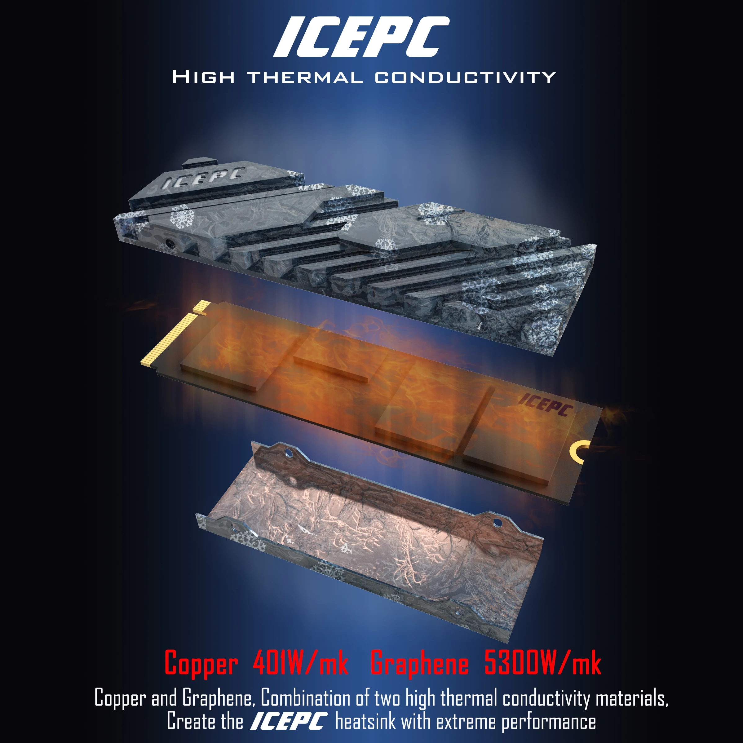 iCEPC M.2 NGFF NVME Kupfer-Kühlkörper 2280 SSD Graphen-Beschichtung Kupfer-Kühlkörper für PS5 PC SSD-Kühler Hochleistungskühler Image