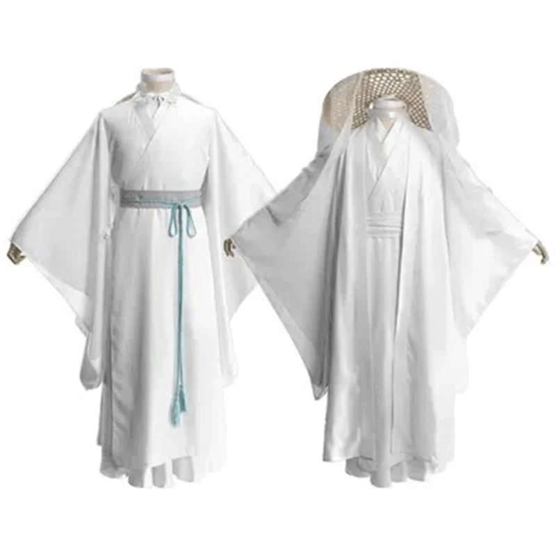 Xie Lian Cosplay Kostüm Tian Guan Ci Fu Cosplay Xielian perücken Bambus Hut Prop Weiß Han Fu Anime Outfit Unisex kostüme Schuhe