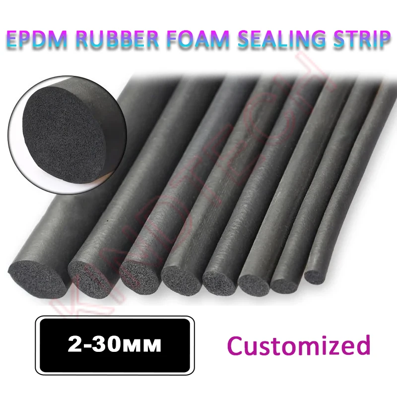 1–20 m schwarzer runder EPDM-Gummischaum-Dichtungsstreifen, Schwammschnur, Schranktürdichtung, 2/3/3,5/4/5/6/7/8/9/10/11/12/13/14/15/16 ~ 30 mm Image