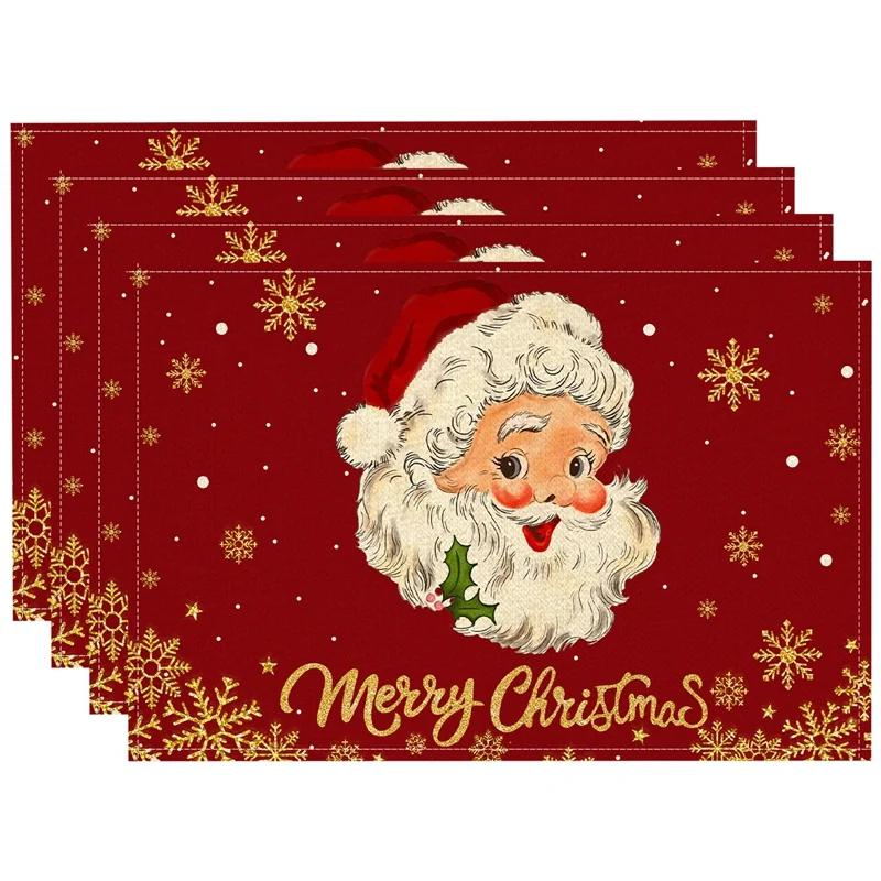 Leinen Weihnachten Weihnachtsmann Tischsets Küche Esstisch Dekor Weihnachtsdekorationen für Zuhause 2025, Navidad Neujahr Tischset Image