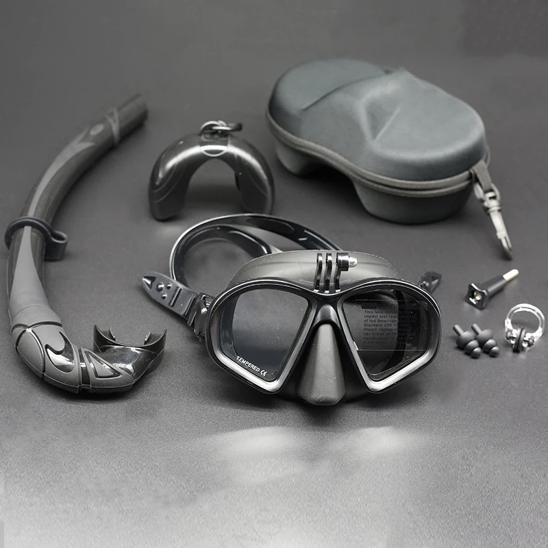 1Set J-typ Tauchen Maske Professionelle Gehärtetem Glas Freitauchen Maske Schnorcheln Set Faltbare Schnorchel Ausrüstung Mit Kamera Halterung Image