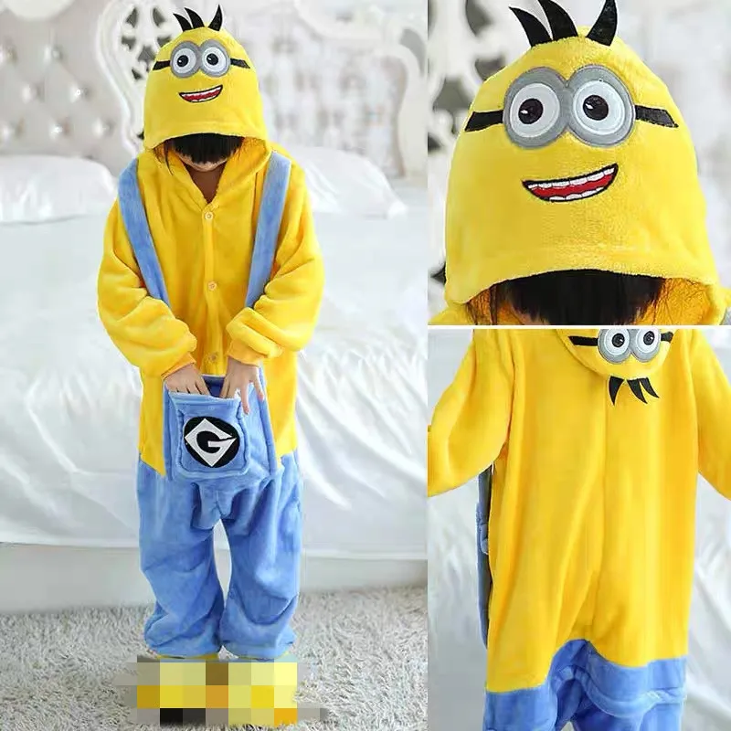 Kinder Minions Kigurumi Onesie Cosplay Anime Kostüm Winter Flanell Kawaii Pyjamas Halloween Weihnachten Kleidung Image