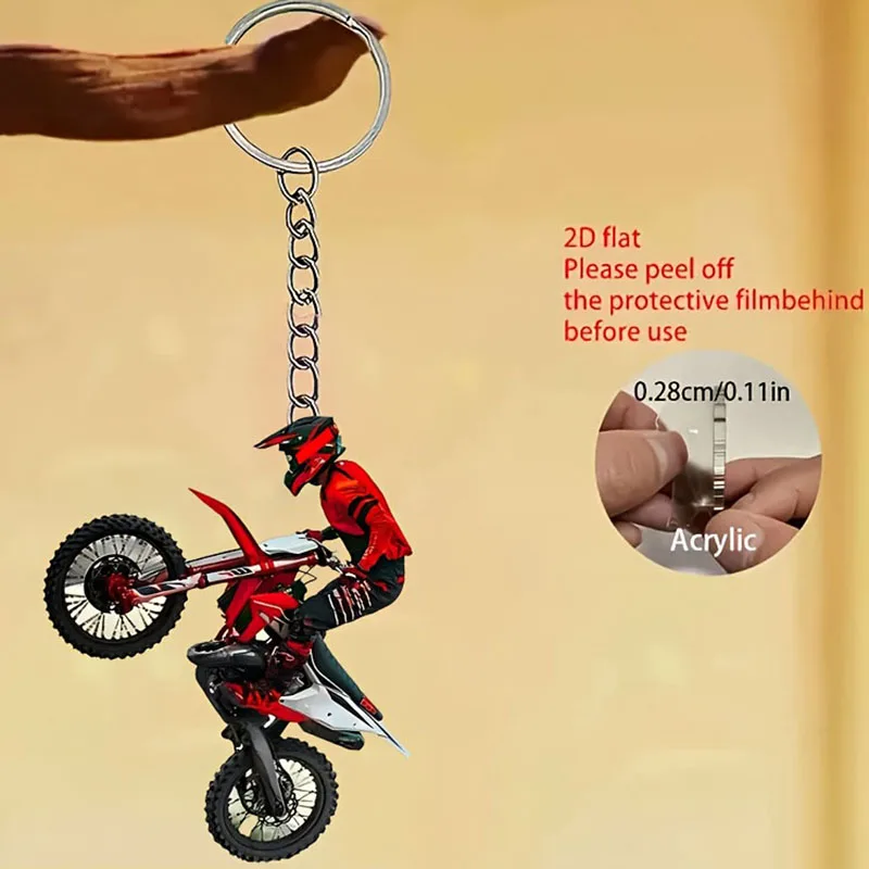 1 flacher 2-D-Acryl-Schlüsselanhänger für Motorräder – Design für Motorrad-Stunt-Fahrer, Motorrad-Schlüsselanhänger, Auto-Schlüsselanhänger, Motorrad-Enthusiasten Image