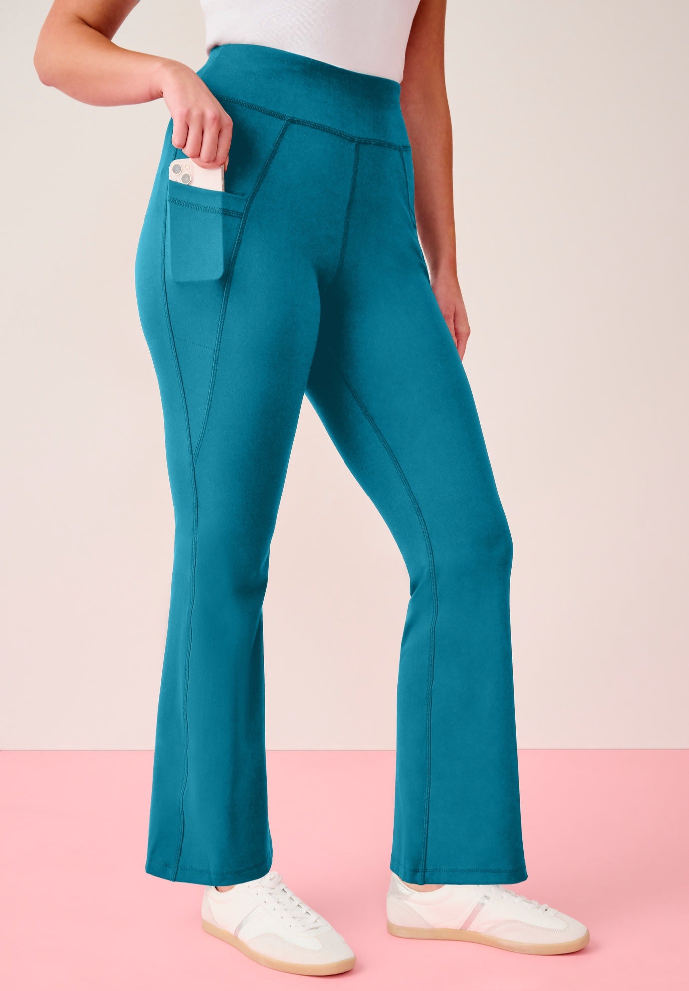 Plus Size Women's Soft Sculpt Side-Pocket Yoga Pants by Roaman's in Deep Teal (Size 34/36)