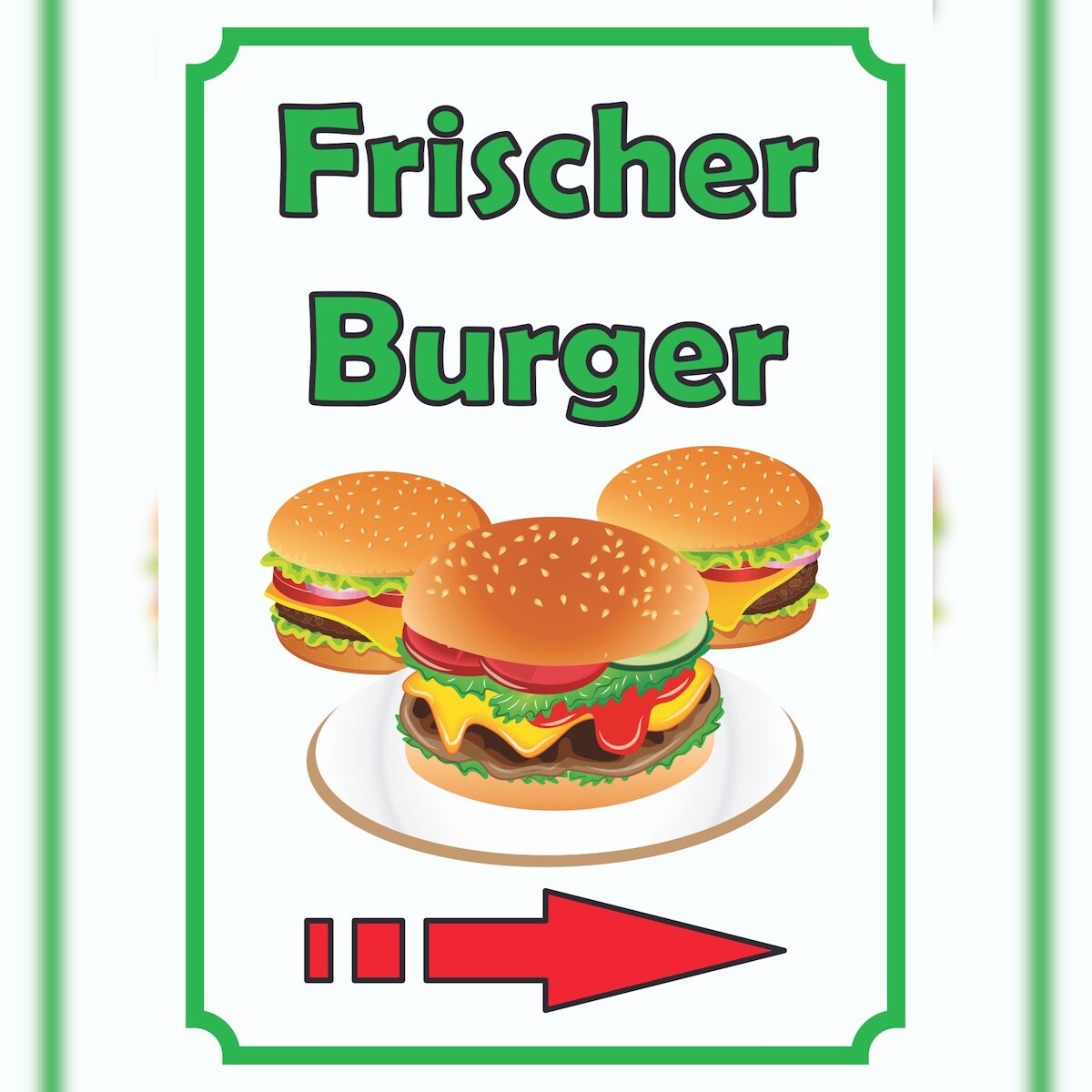 HB-Druck Frischer Burger Schild Hochkant mit Pfeil rechts A3 Rückseite selbstklebend Image