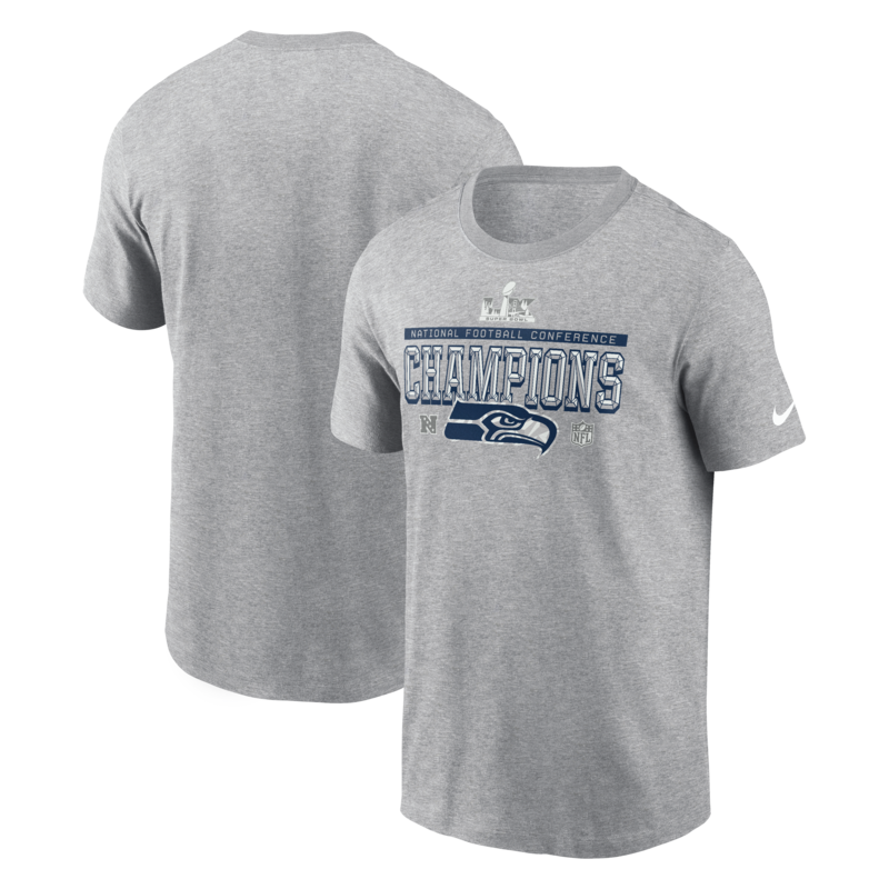 Nike Herren-T-Shirt aus der Heather Gray Seattle Seahawks 2025 NFC Champions Locker Room Trophy Collection Image
