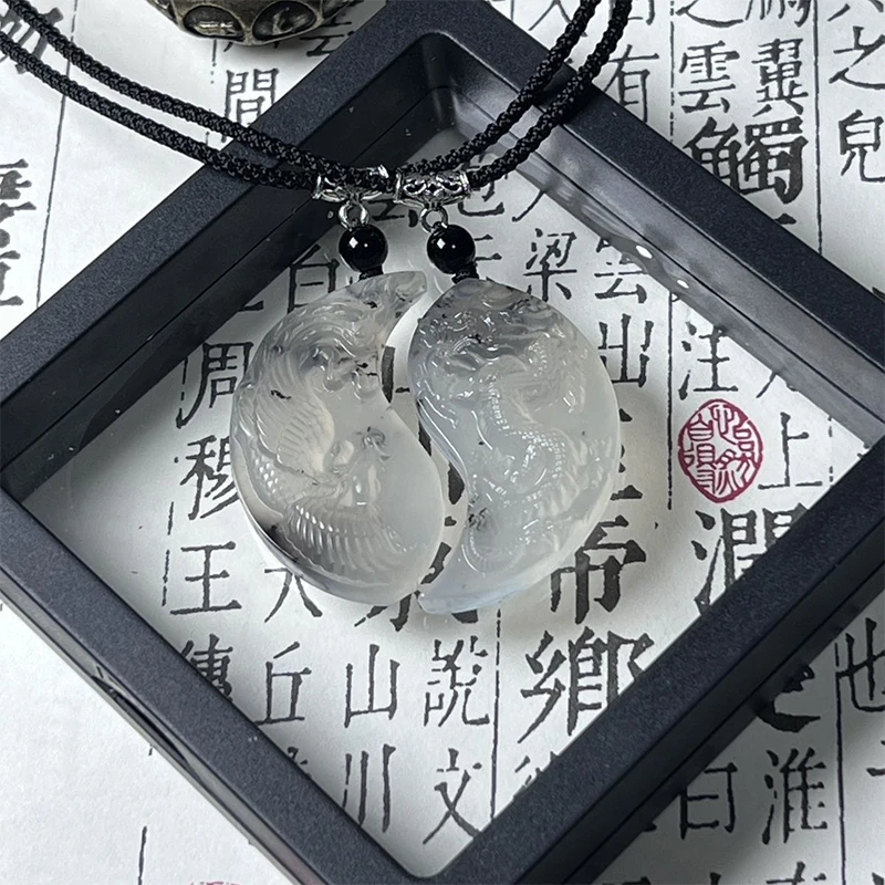 2 pezzi di giada naturale drago fenice collana con ciondolo in giada fortunata esorcizzare gli spiriti maligni sicurezza collana di ciondoli di buon auspicio regalo di coppia