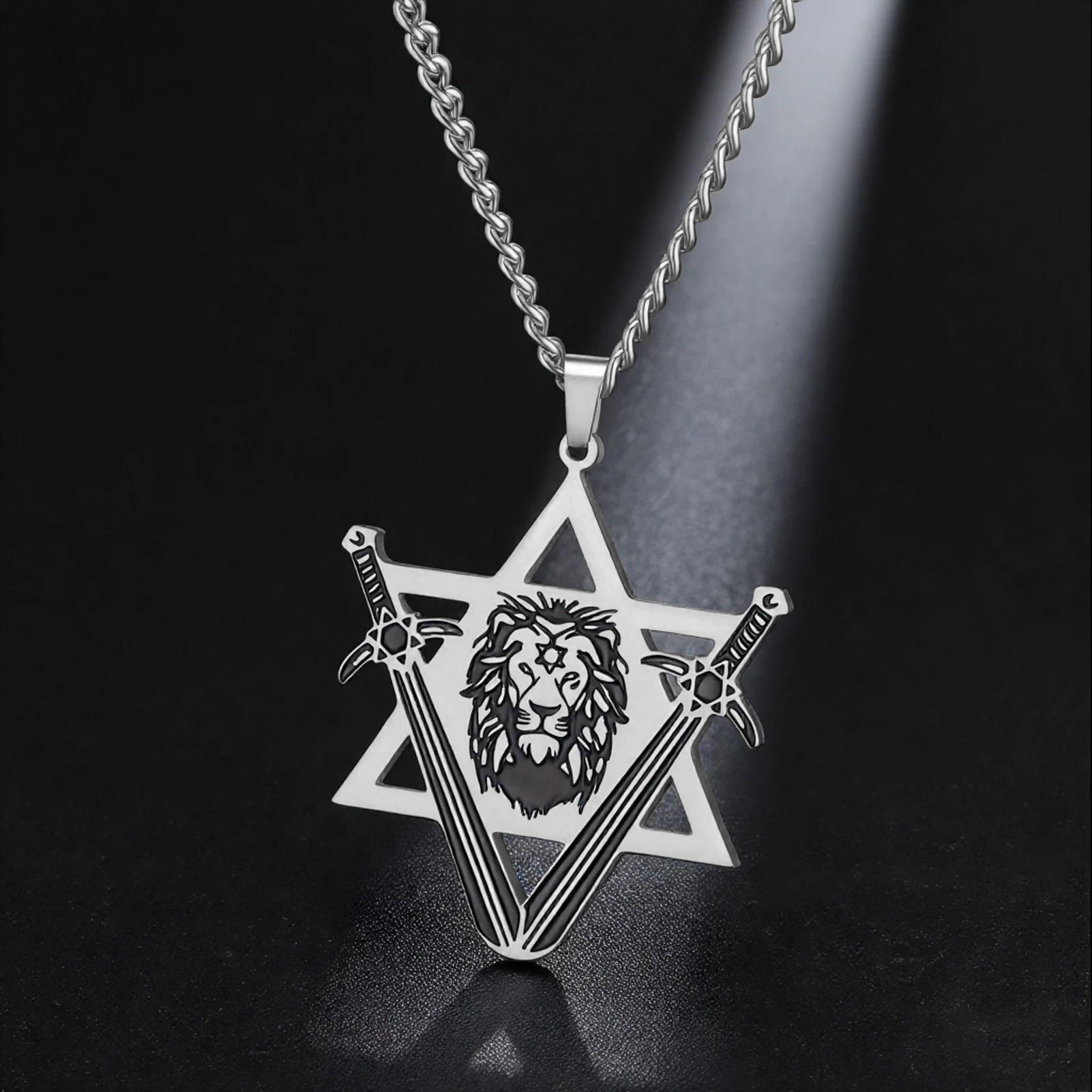 Collane con Ciondolo a Forma di Stella di David e Testa di Leone in Stile Punk, Gioielli Amuleto in Acciaio Inox Placcato Oro per Uomo e Donna, Regalo per Coppie