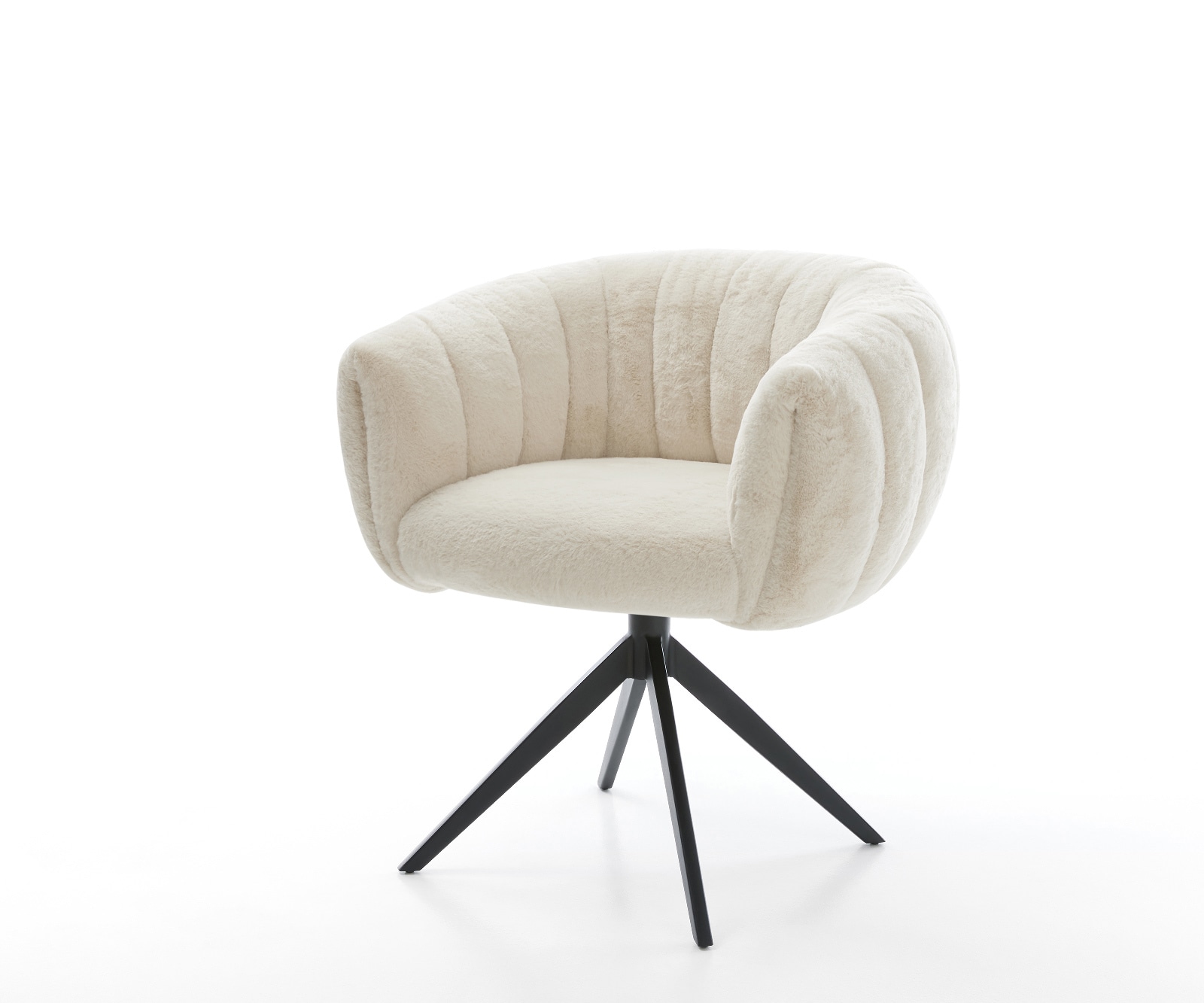 DELIFE Drehstuhl Jada-Flex Plüsch Creme-Weiß Kreuzgestell breit Schwarz 360° drehbar Wippfunktion Taschenfederkern, Esszimmerstühle Image