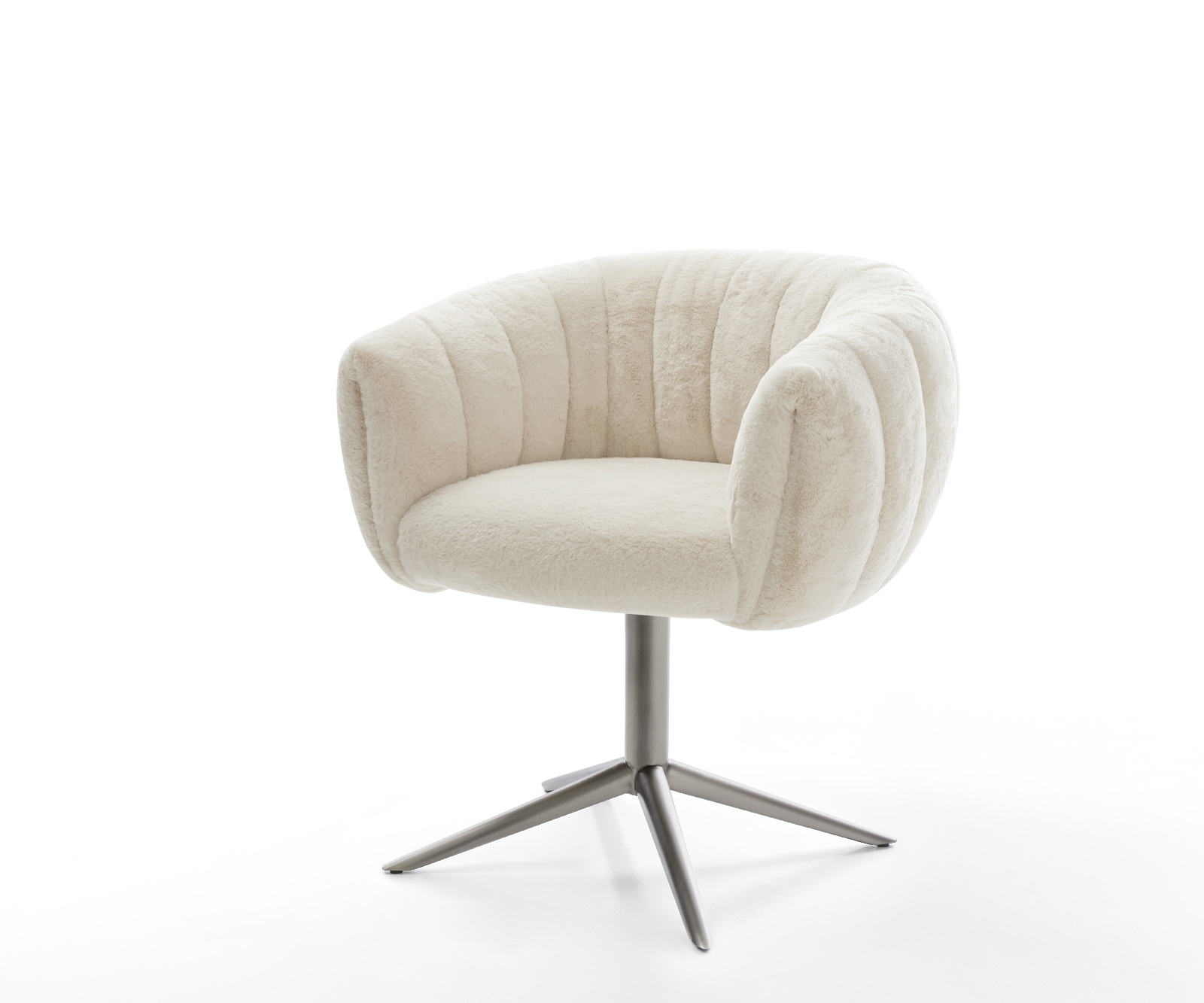 DELIFE Drehstuhl Jada-Flex Plüsch Creme-Weiß Fußkreuz Graphit 360° drehbar Wippfunktion Taschenfederkern, Esszimmerstühle Image