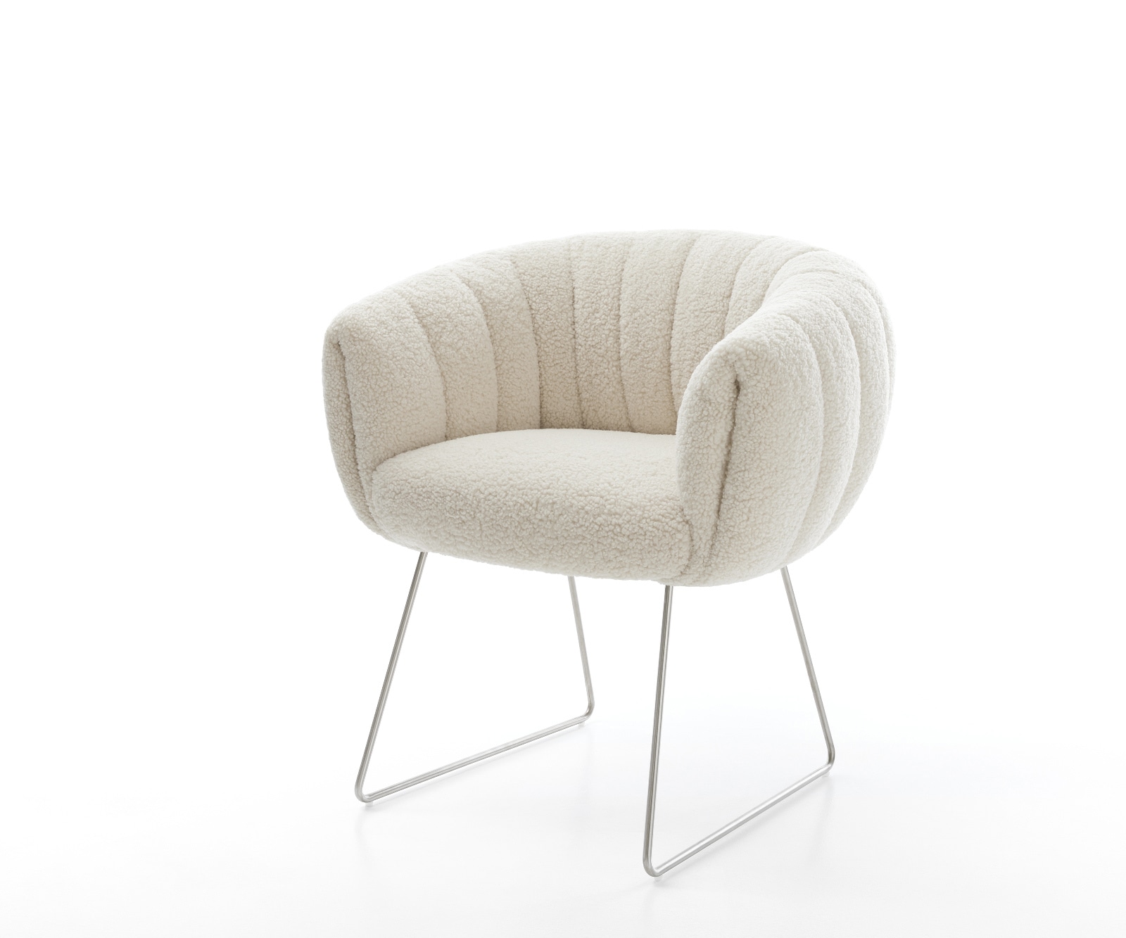 DELIFE Esszimmerstuhl Jada-Flex Teddystoff Beige Kufengestell Edelstahl Taschenfederkern, Esszimmerstühle Image