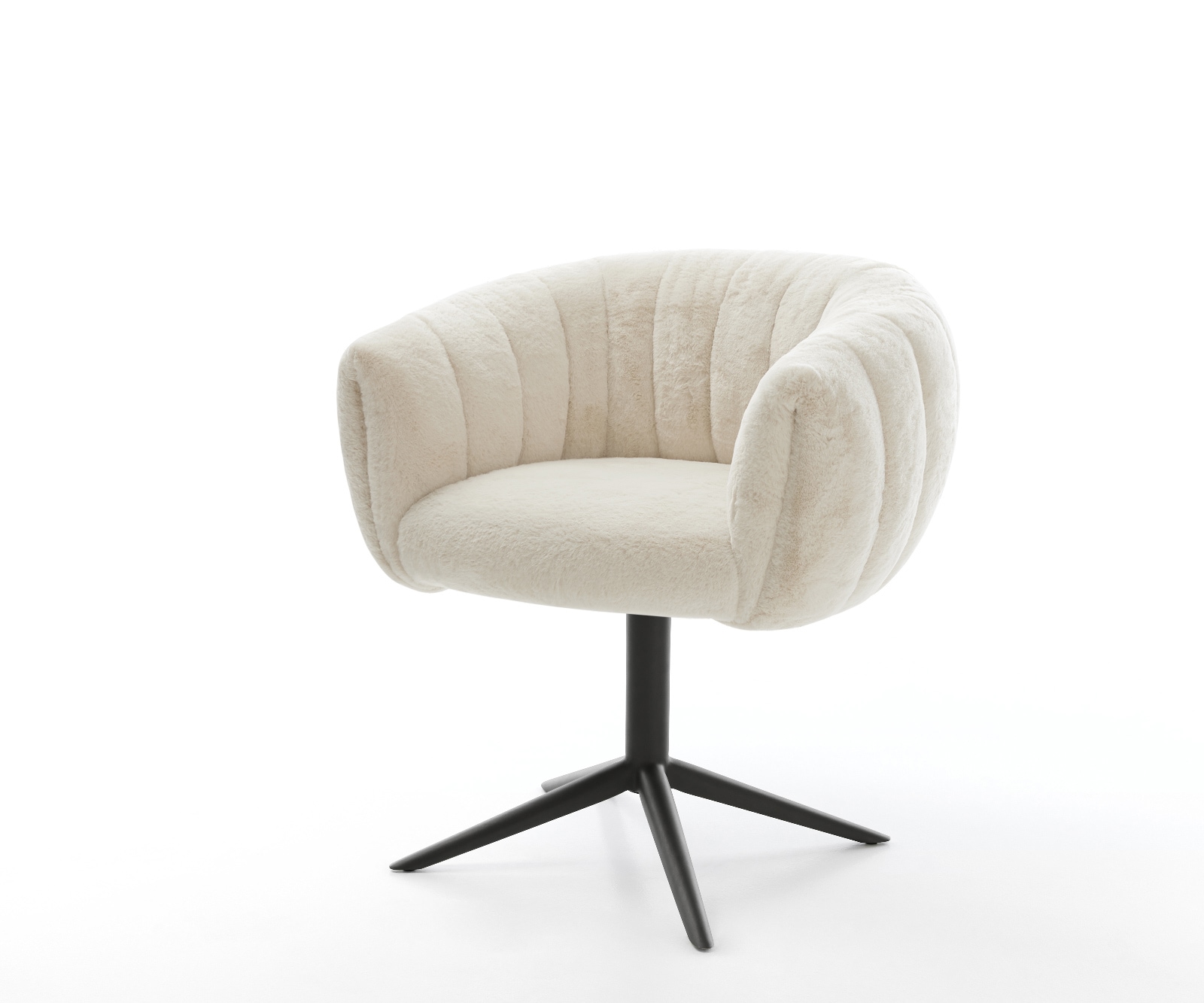 DELIFE Drehstuhl Jada-Flex Plüsch Creme-Weiß Fußkreuz Schwarz 360° drehbar Wippfunktion Taschenfederkern, Esszimmerstühle Image