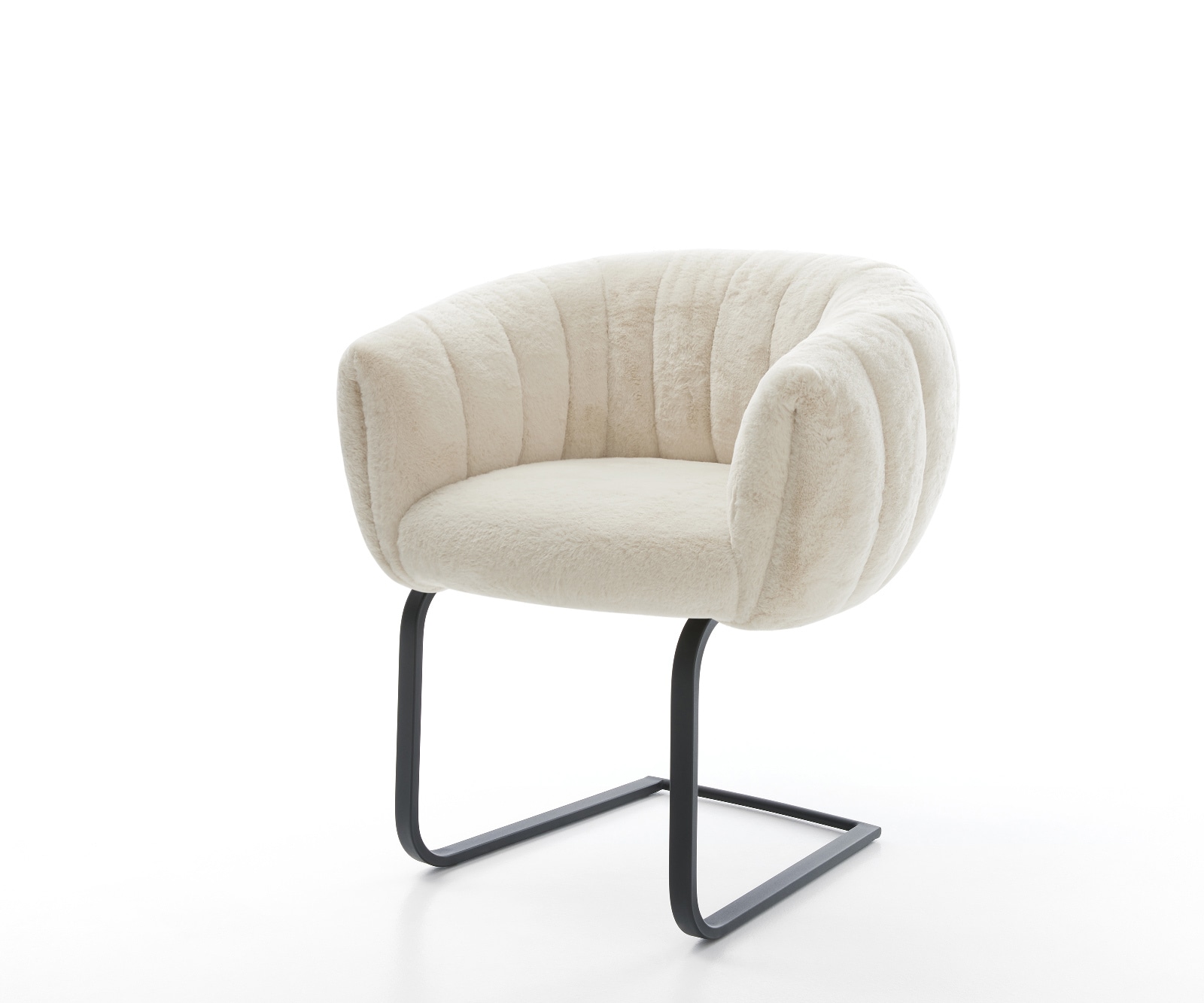 DELIFE Freischwinger Jada-Flex Plüsch Creme-Weiß Freischwinger flach Schwarz Taschenfederkern, Esszimmerstühle Image