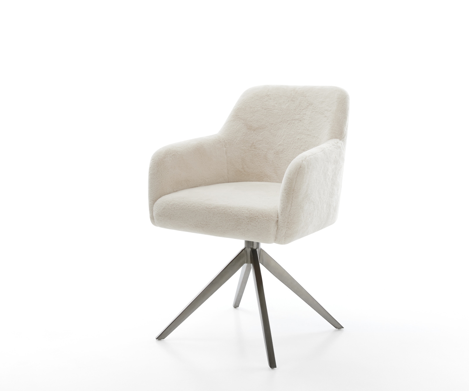 DELIFE Drehstuhl Greg-Flex Plüsch Creme-Weiß Kreuzgestell breit Graphit 360° drehbar Wippfunktion Taschenfederkern, Esszimmerstühle Image