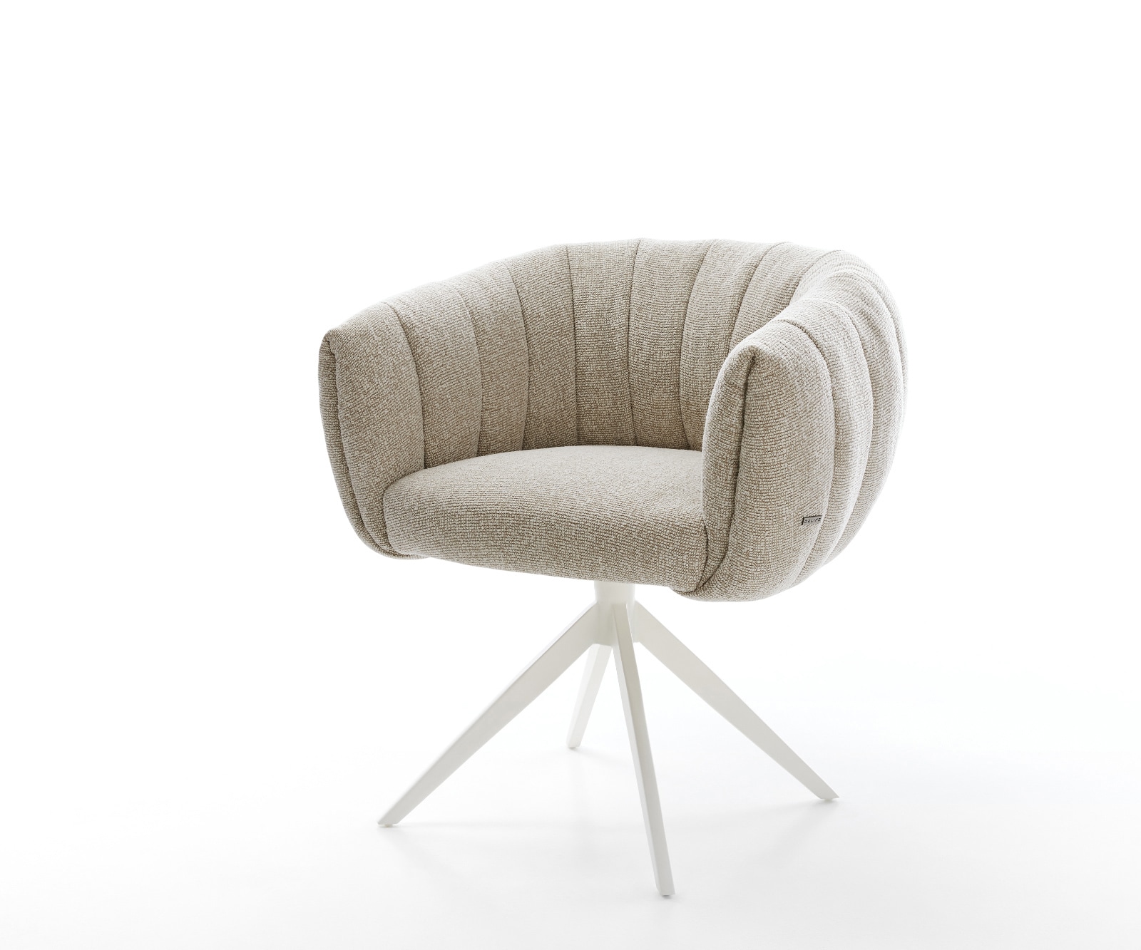 DELIFE Drehstuhl Jada-Flex Webstoff Soft Beige Kreuzgestell breit Weiß 360° drehbar Wippfunktion Taschenfederkern, Esszimmerstühle Image