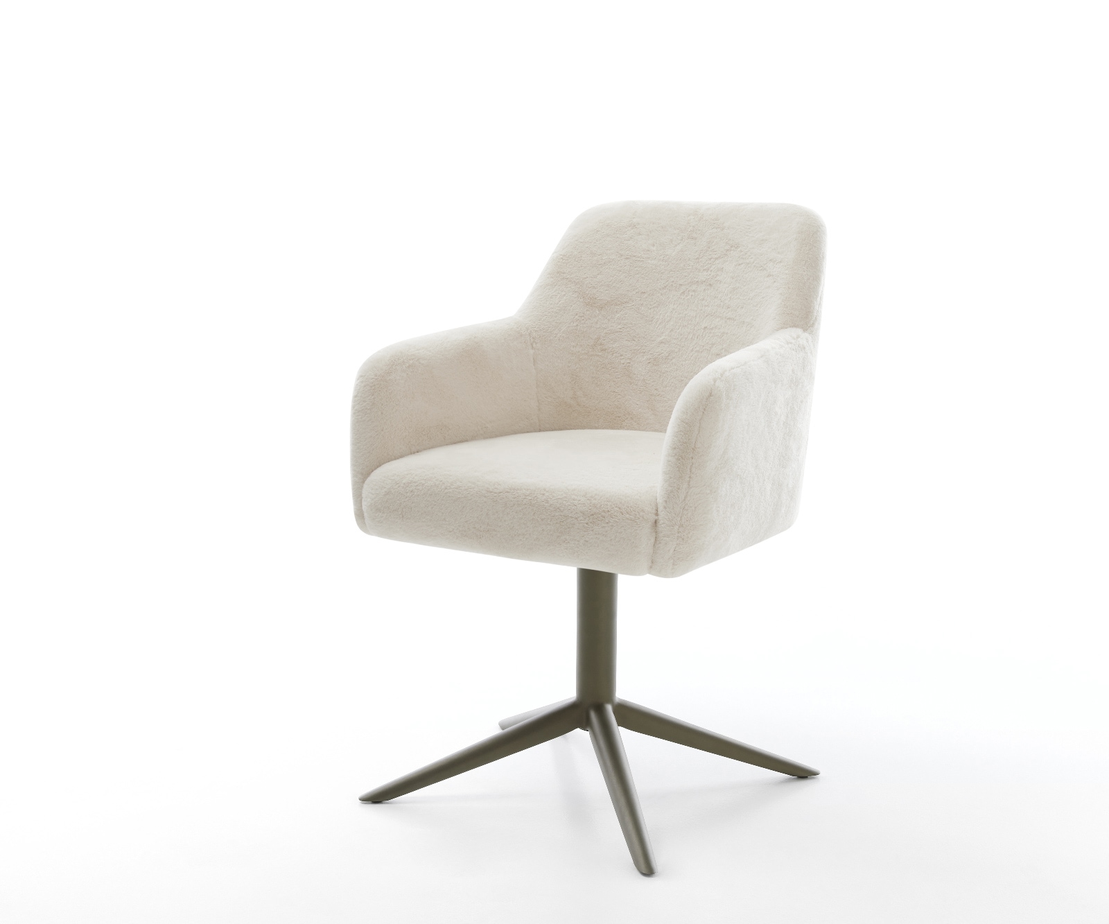 DELIFE Drehstuhl Greg-Flex Plüsch Creme-Weiß Fußkreuz Effektfinish Titan 360° drehbar Wippfunktion Taschenfederkern, Esszimmerstühle Image