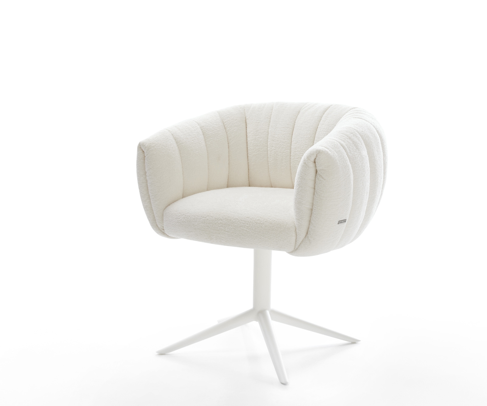 DELIFE Drehstuhl Jada-Flex Bouclé Soft Beige Fußkreuz Weiß 360° drehbar Wippfunktion Taschenfederkern, Esszimmerstühle Image