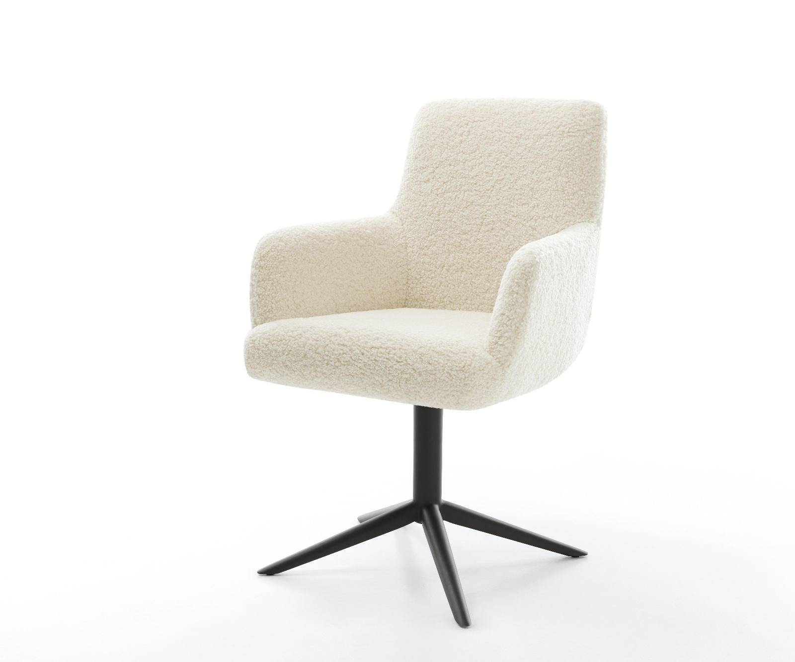 DELIFE Drehstuhl Heira-Flex mit Armlehnen Teddystoff Beige Fußkreuz Schwarz 360° drehbar Wippfunktion Taschenfederkern, Esszimmerstühle Image