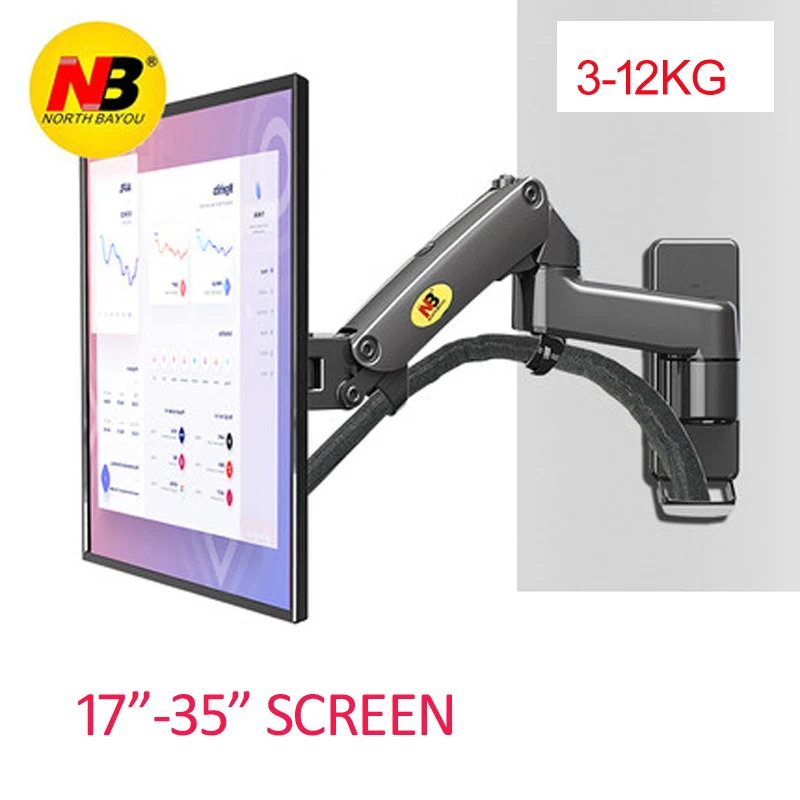 NB F150 Aluminium-Gasfeder 3–12 kg 100 x 100 75 x 75 17 Zoll-35 Zoll TV-Monitor Wandmontage Bildschirm Luftpresse Wandhalterung Halter Neigung Drehgelenk Image