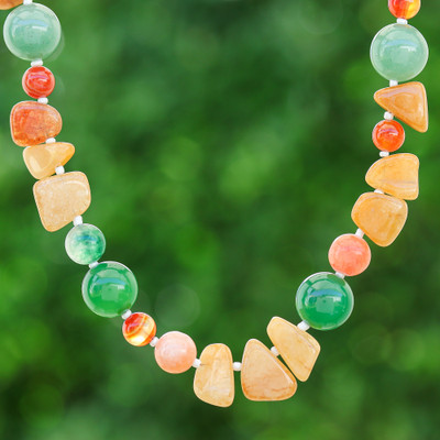 Energizing Vibes,'Aventurine Chalcedony Carnelian Quartz Glass Beaded Necklace'