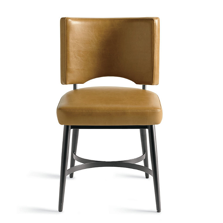 Kellan Dining Chair - Leather, Black Metal/Marbled Caramel - Grandin Road