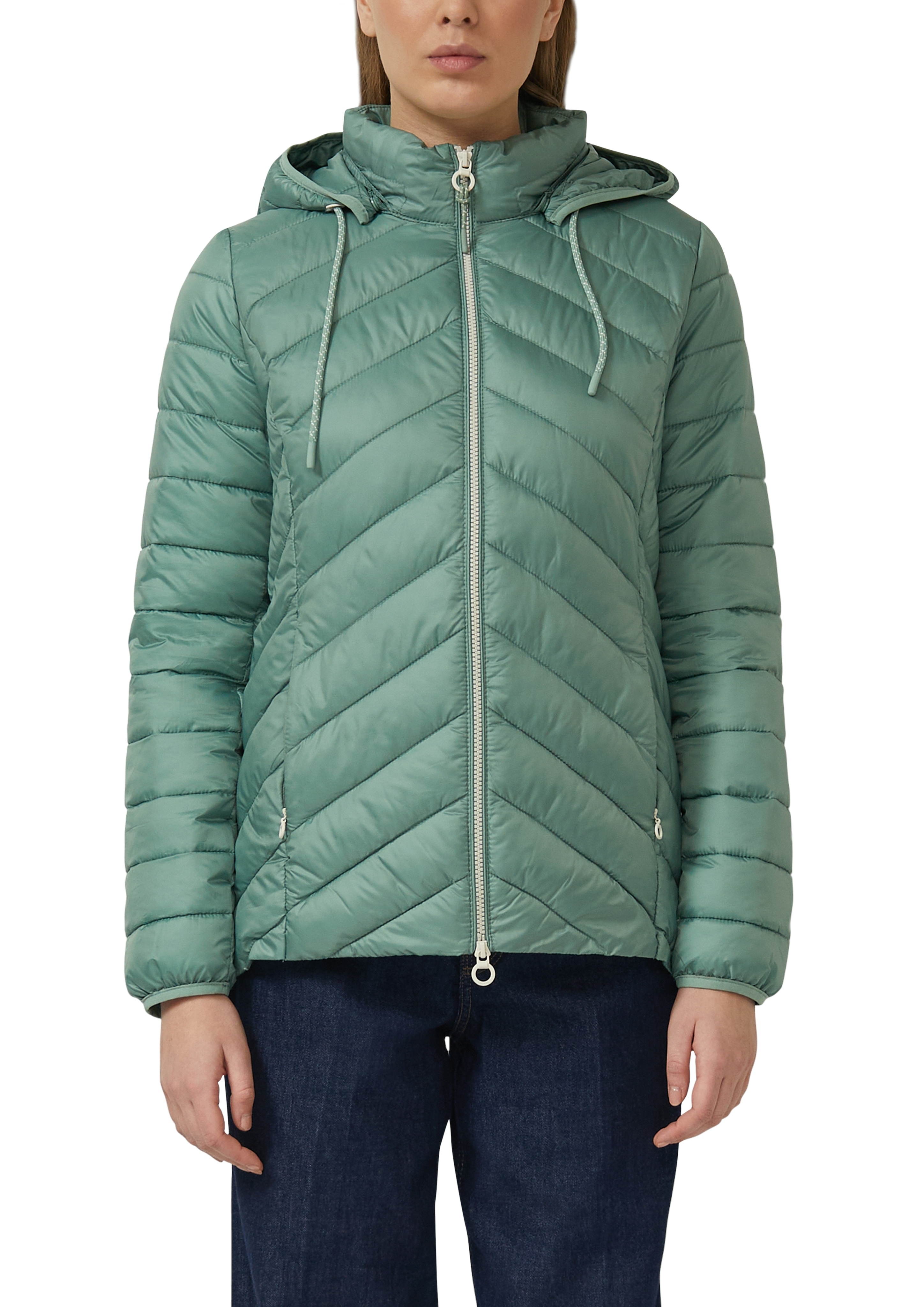 Steppjacke S.OLIVER, Damen, Gr. 34, sage grün, Web, Obermaterial: 100% Polyester, unifarben, tailliert hüftlang, Rundhals, Bündchen, Jacken Steppjacke, mit Kapuze und Kordelzug
